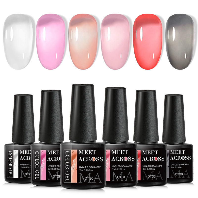 6-Piece Gel Nail Polish Set in Translucent Grey Pink, Soak Off for DIY Manicure