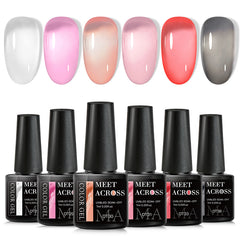 6-Piece Gel Nail Polish Set in Translucent Grey Pink, Soak Off for DIY Manicure