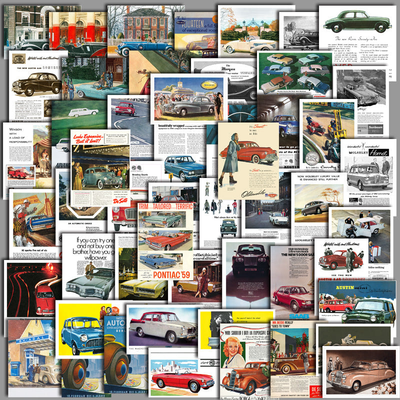 50pcs Retro Car Poster Stickers Waterproof Vinyl Stickers