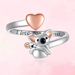 Mother Child Koala Pink Heart Adjustable Ring