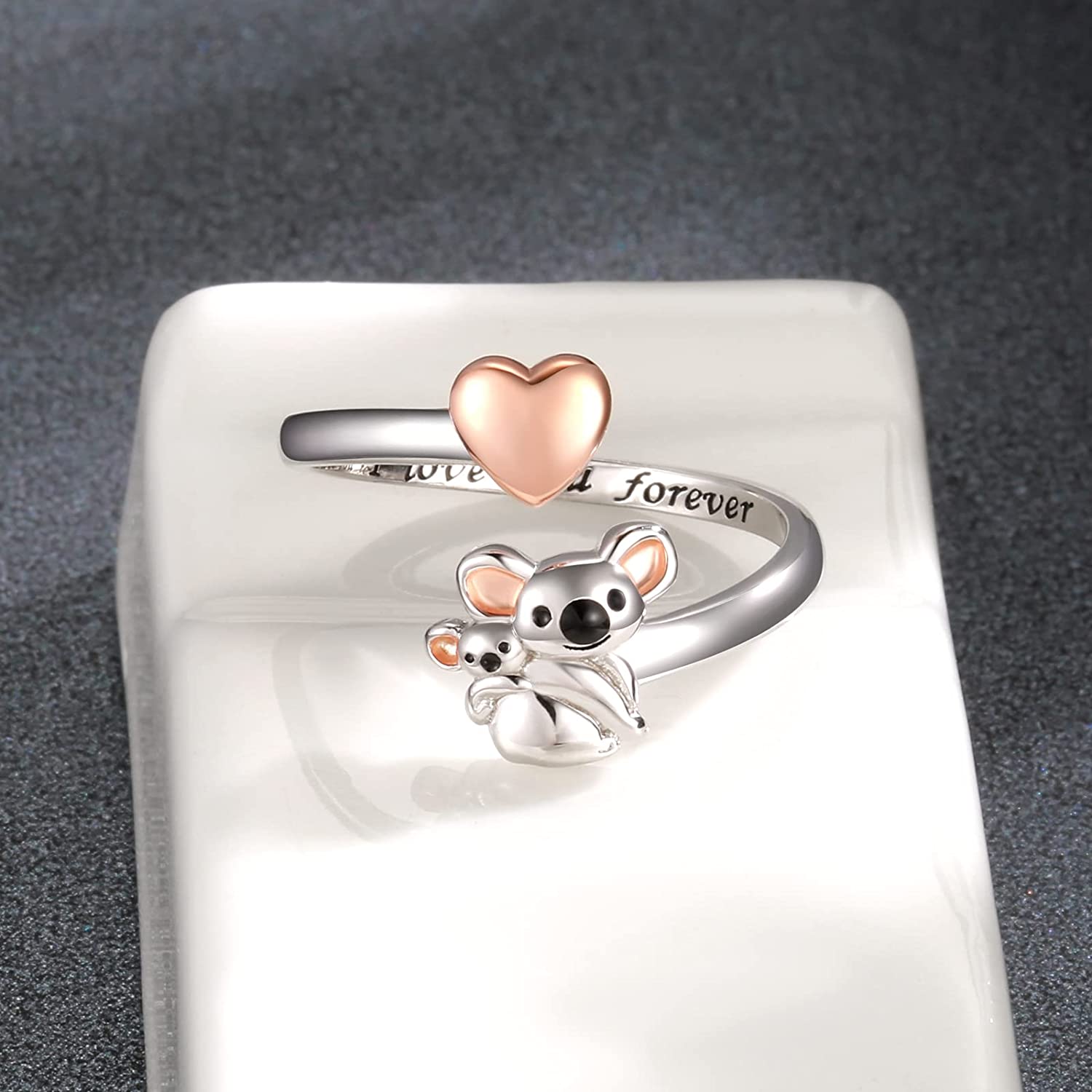 Mother Child Koala Pink Heart Adjustable Ring