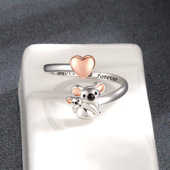 Mother Child Koala Pink Heart Adjustable Ring