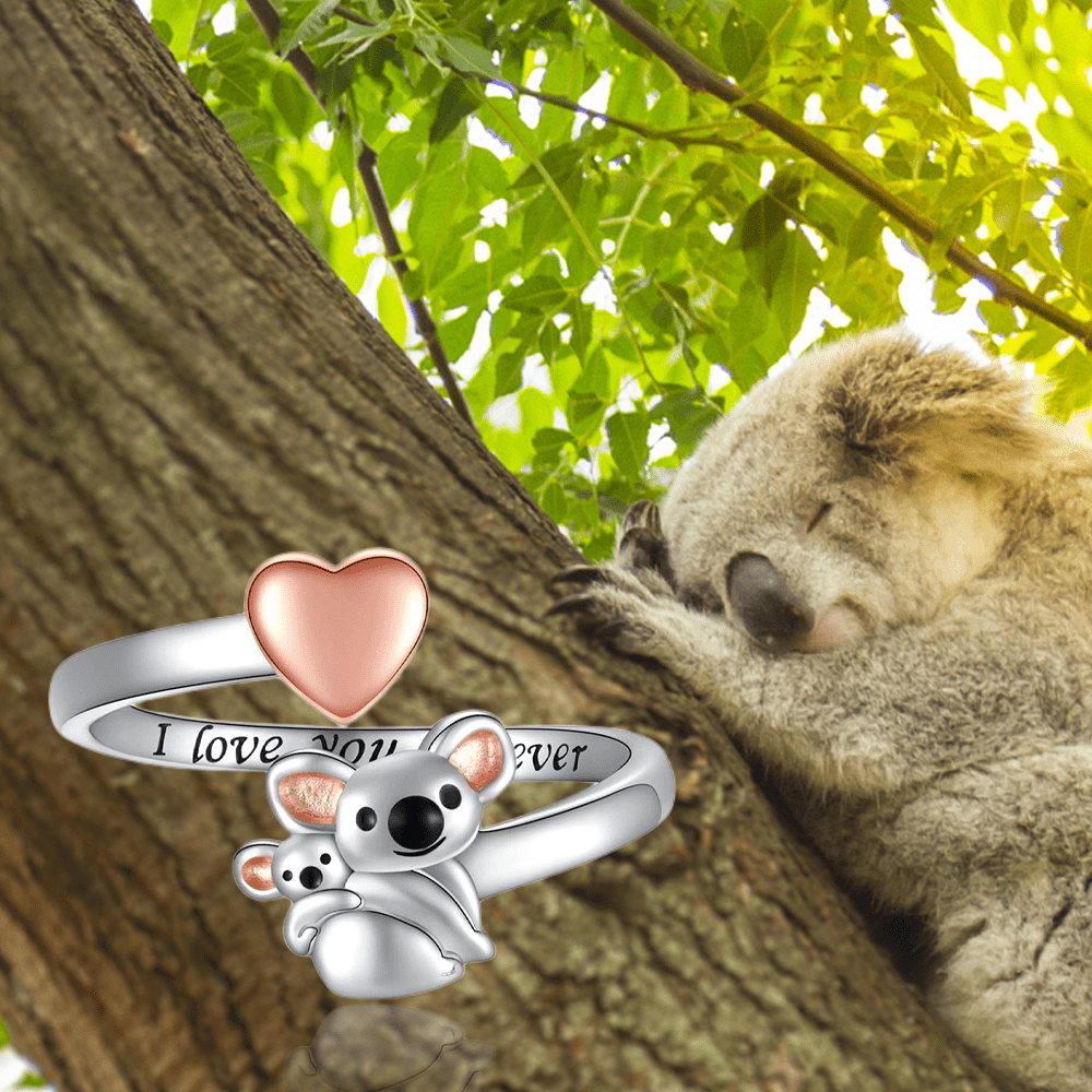 Mother Child Koala Pink Heart Adjustable Ring