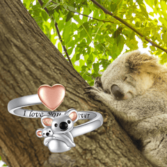 Mother Child Koala Pink Heart Adjustable Ring
