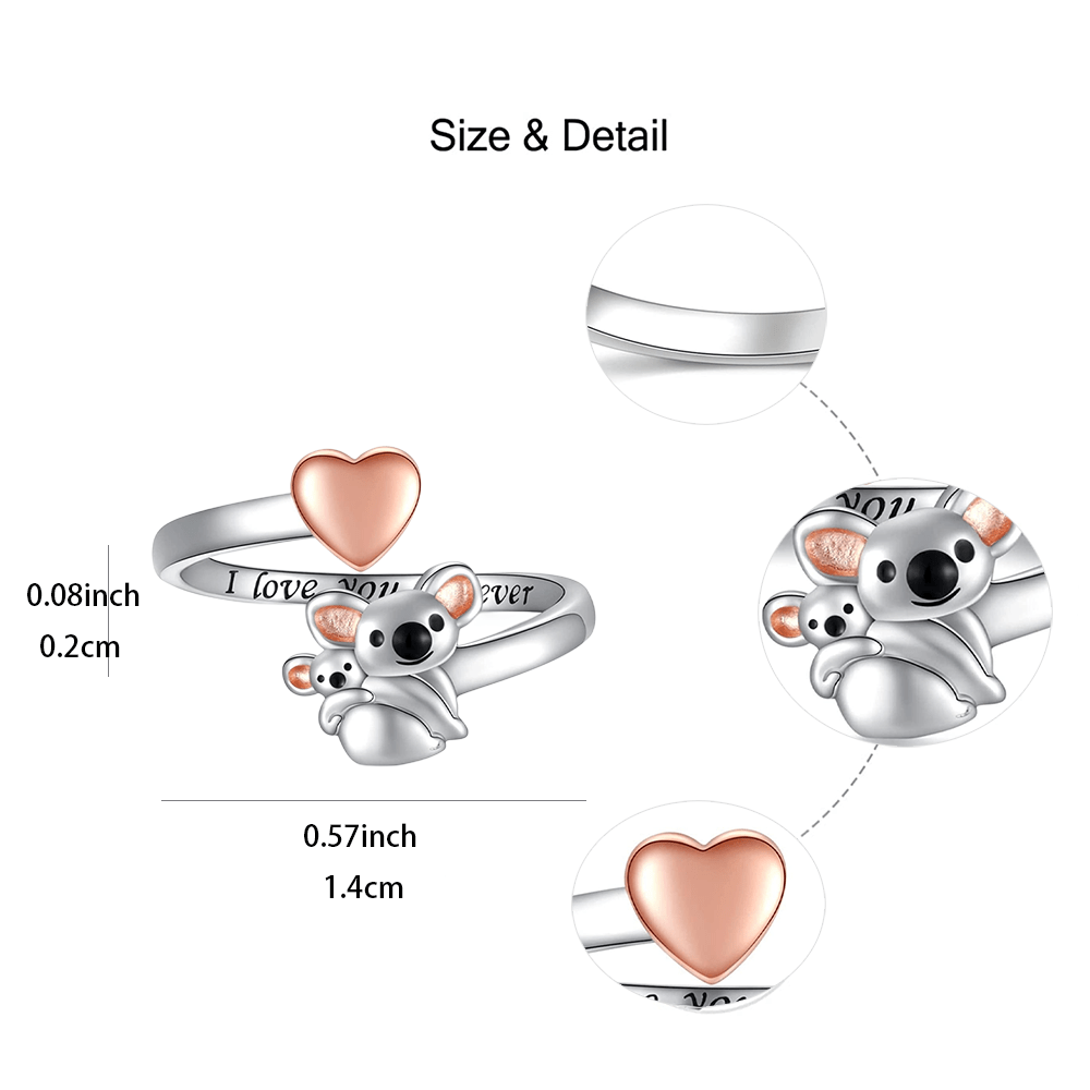 Mother Child Koala Pink Heart Adjustable Ring