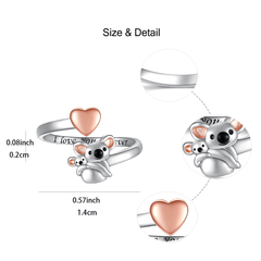 Mother Child Koala Pink Heart Adjustable Ring