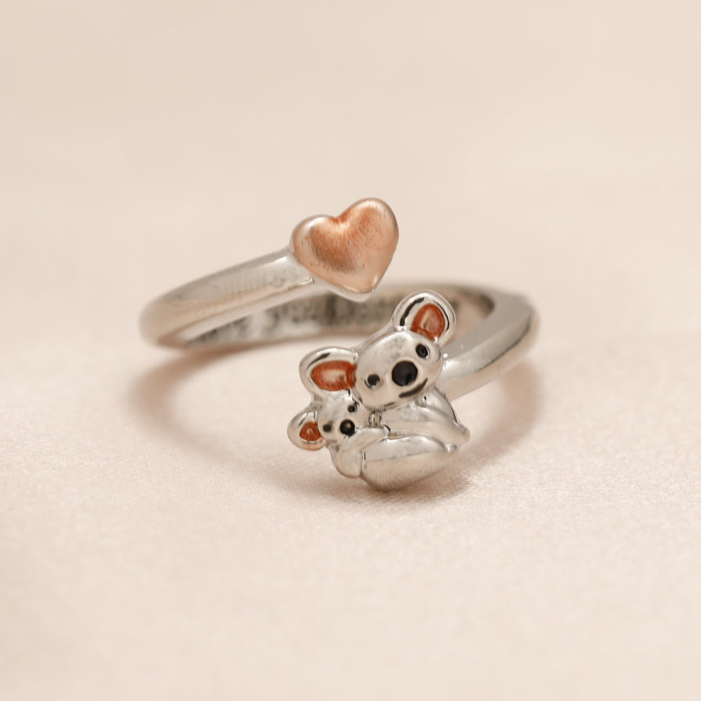 Mother Child Koala Pink Heart Adjustable Ring