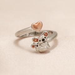 Mother Child Koala Pink Heart Adjustable Ring