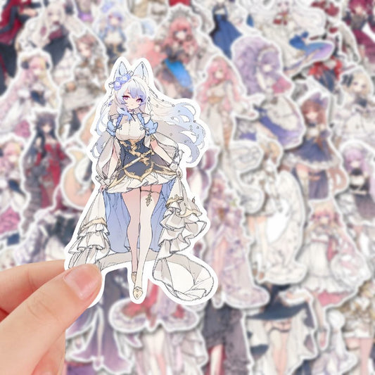 54pcs Anime Girl Stickers Waterproof Vinyl Sticker For Water Bottle Laptops