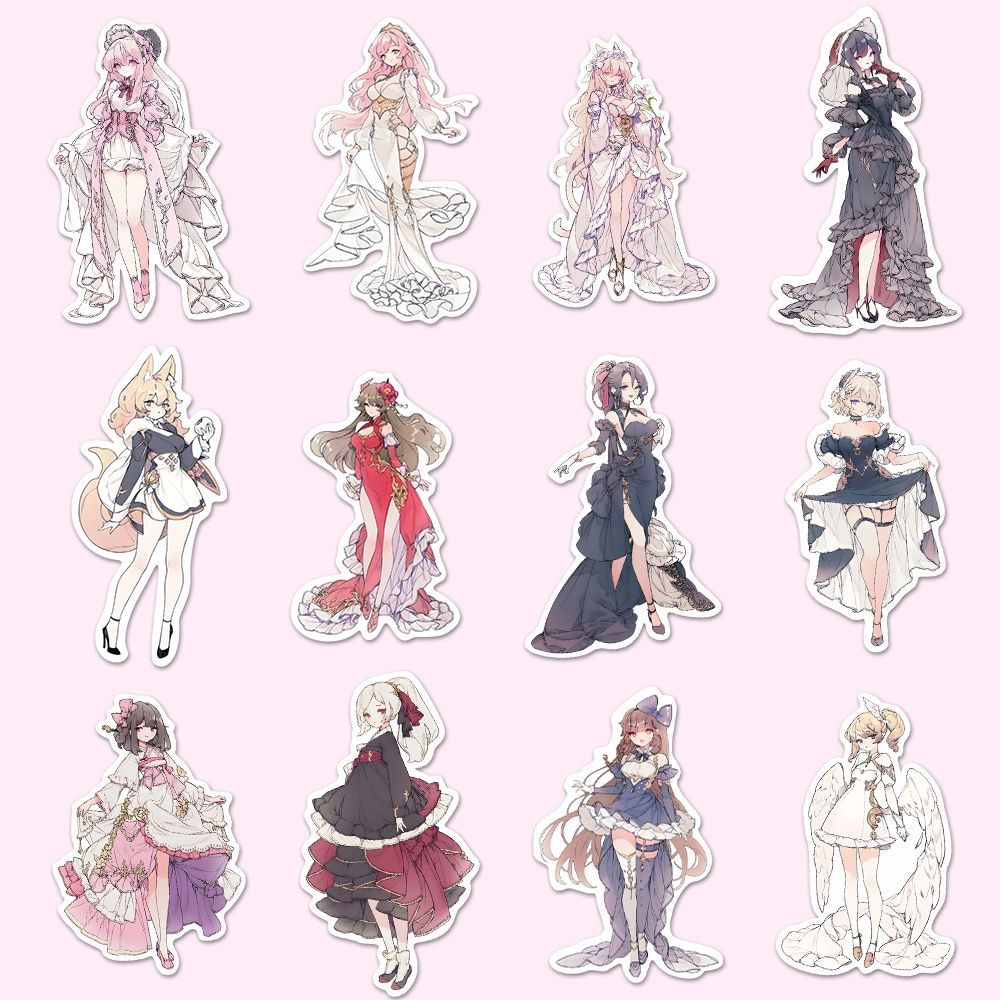 54pcs Anime Girl Stickers Waterproof Vinyl Sticker For Water Bottle Laptops