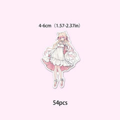 54pcs Anime Girl Stickers Waterproof Vinyl Sticker For Water Bottle Laptops