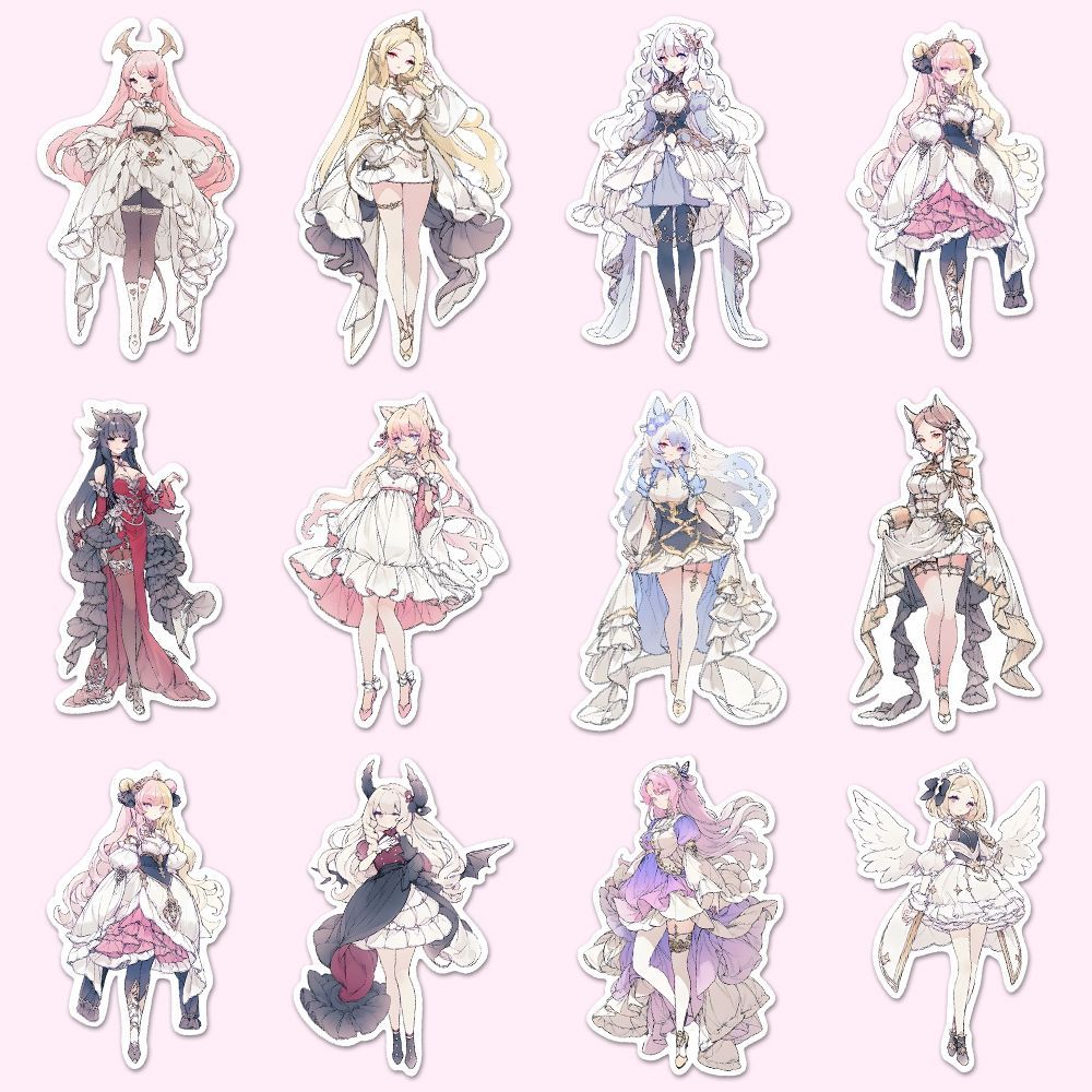 54pcs Anime Girl Stickers Waterproof Vinyl Sticker For Water Bottle Laptops