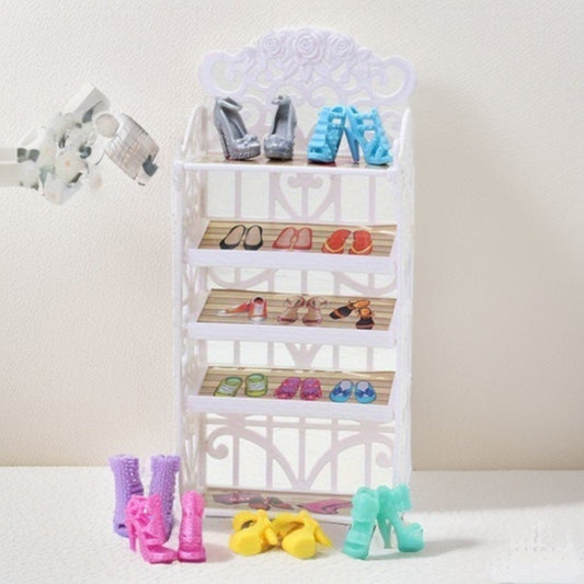 Doll Shoe Racks & 12 Pairs Shoes Set for 29-21 cm Girl Dolls