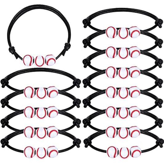 12 Baseball Charm Wristbands Adjustable Sports Ball Bracelets