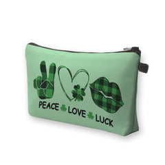 Peace Love Luck Makeup Bag Heart Lip Clover Pattern Cosmetic Bag
