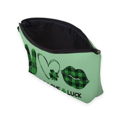 Peace Love Luck Makeup Bag Heart Lip Clover Pattern Cosmetic Bag