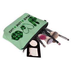 Peace Love Luck Makeup Bag Heart Lip Clover Pattern Cosmetic Bag