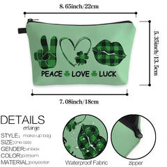 Peace Love Luck Makeup Bag Heart Lip Clover Pattern Cosmetic Bag