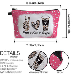 Leopard Heart Coffee Cosmetic Bag Travel Toiletry Pouch