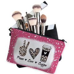 Leopard Heart Coffee Cosmetic Bag Travel Toiletry Pouch