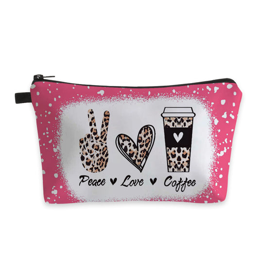 Leopard Heart Coffee Cosmetic Bag Travel Toiletry Pouch