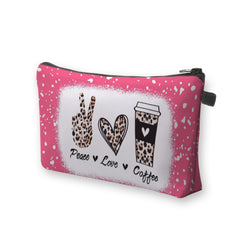 Leopard Heart Coffee Cosmetic Bag Travel Toiletry Pouch