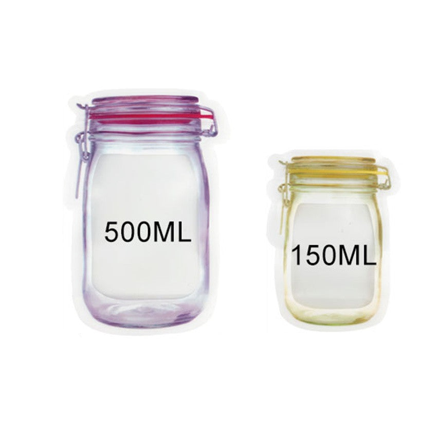 2pcs Mason Bottle Shaped Ziplock Freezer Snack Storage Bags