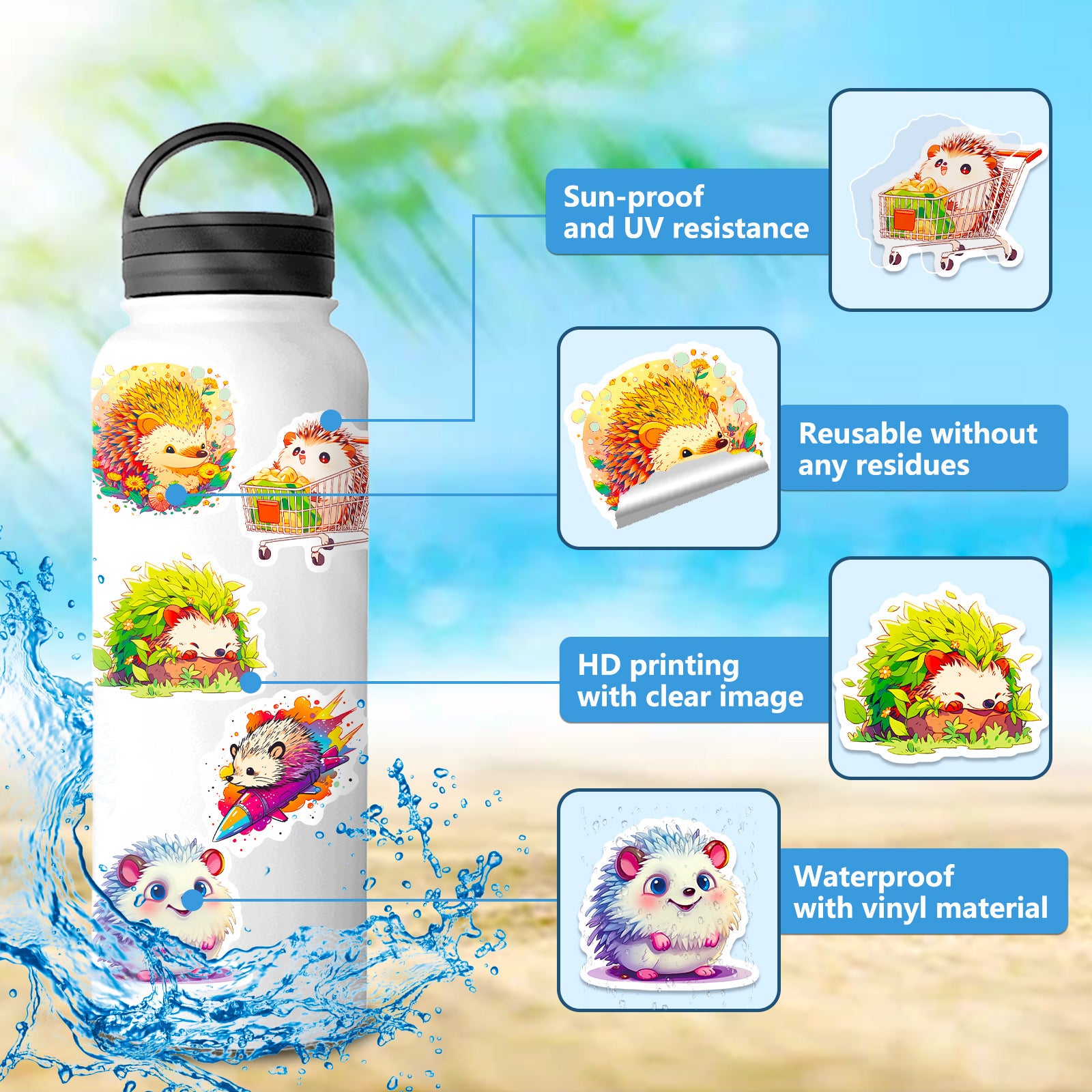50pcs Small Hedgehog Stickers DIY Skateboard Luggage Stickers