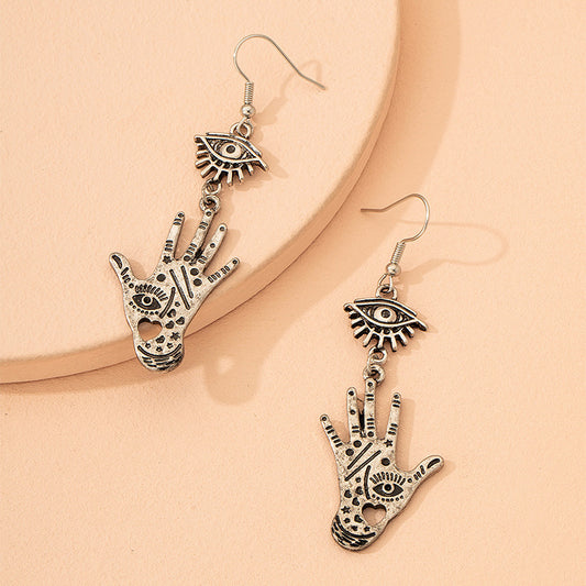 Retro Eye & Palm Drop Earrings Punk Rock Style Jewelry Gift For Girls