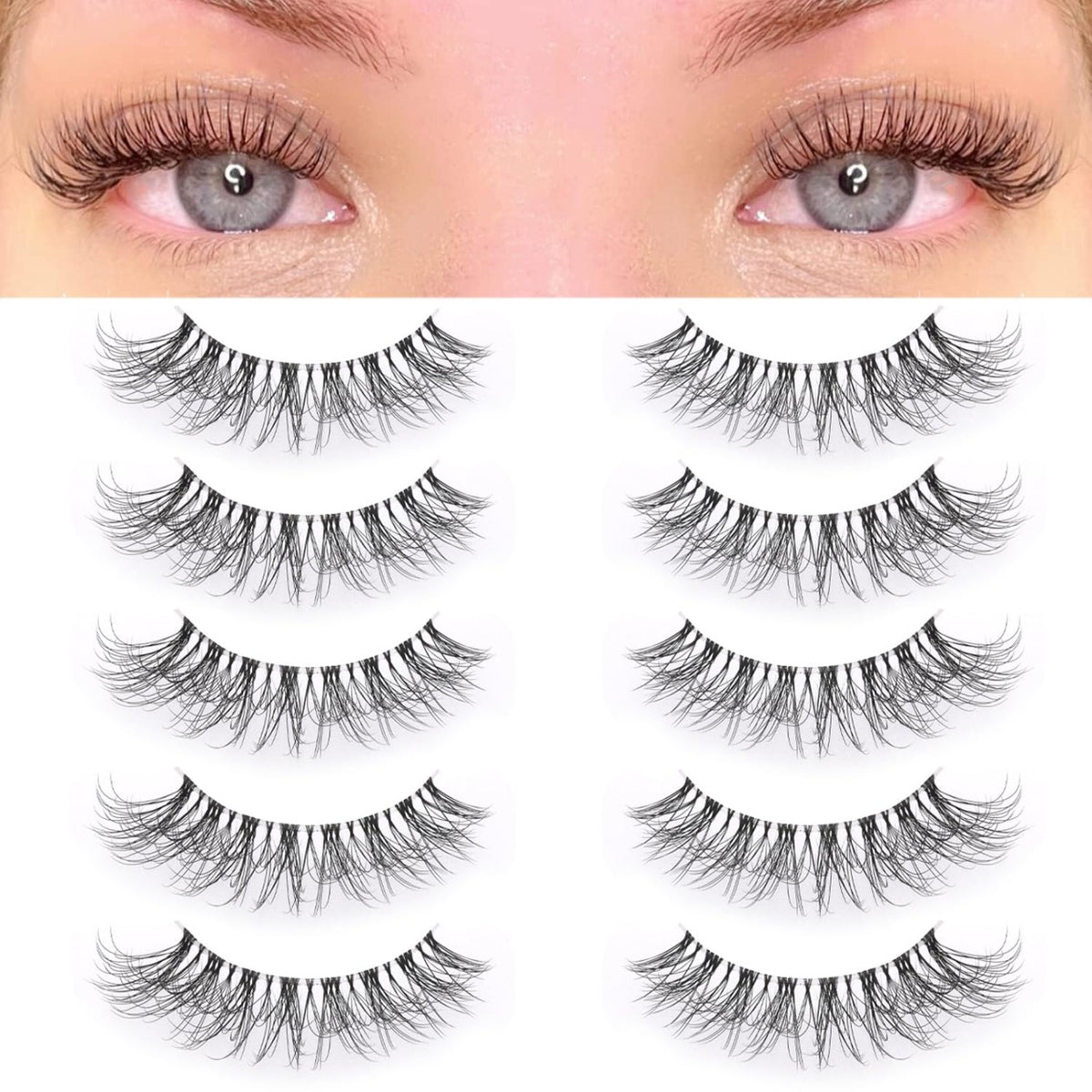 5 Pairs Cat Eye Lashes Wispy Natural Look D Curl 10 18mm