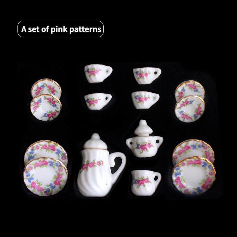 15pcs Mini Ceramic Tea Set Tea Cup Dollhouse Accessory