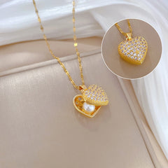 Stainless Steel Chain Peach Heart Pearl Shell Necklace