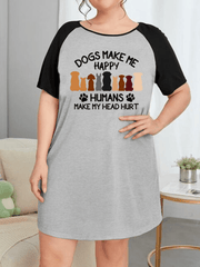  Dogs & Slogan Print Nightdress Tee Sleep Dress