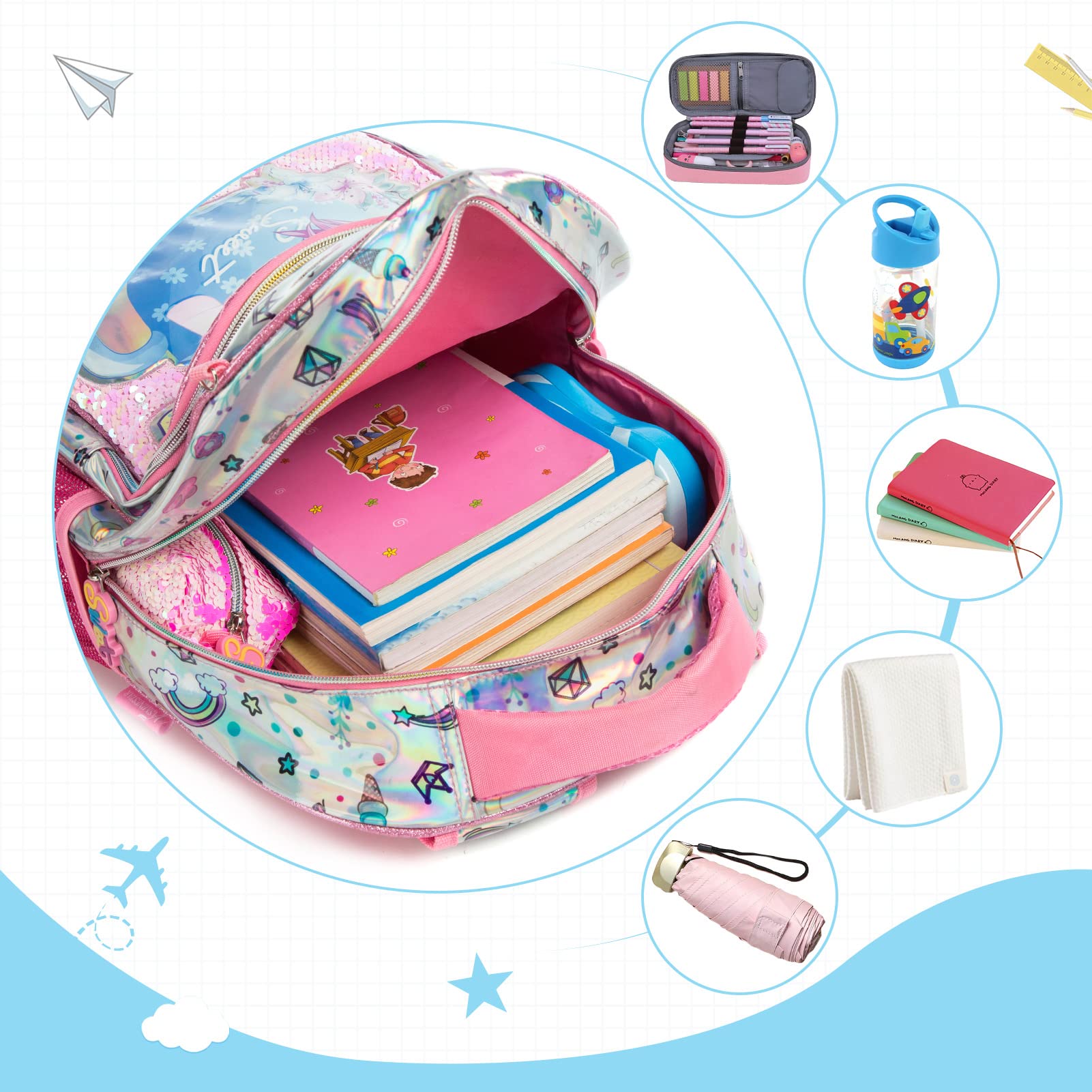 Girls Sequin School Backpack with Pencil Case