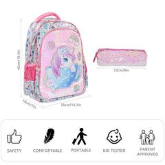 Girls Sequin School Backpack with Pencil Case