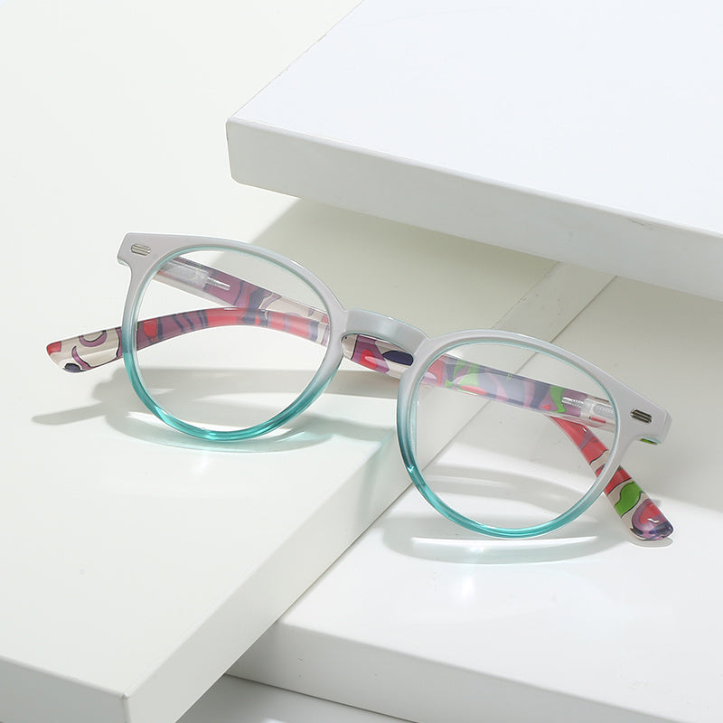 Round Frame Spring Hinges Colorful Presbyopia Reading Glasses