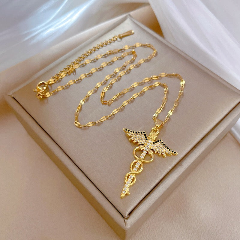 Girl's Rotating Dragonfly Cross Necklace for Wedding Jewelry