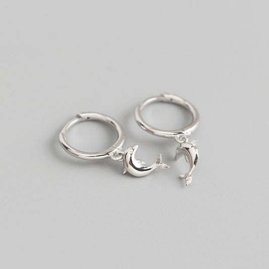 S925 Sterling Silver Dolphin Hoop Earrings For Women Girls