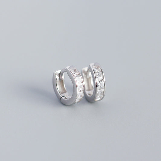 S925 Sterling Silver Hoop Earrings Colorful Zirconium Ear Buckle Jewelry