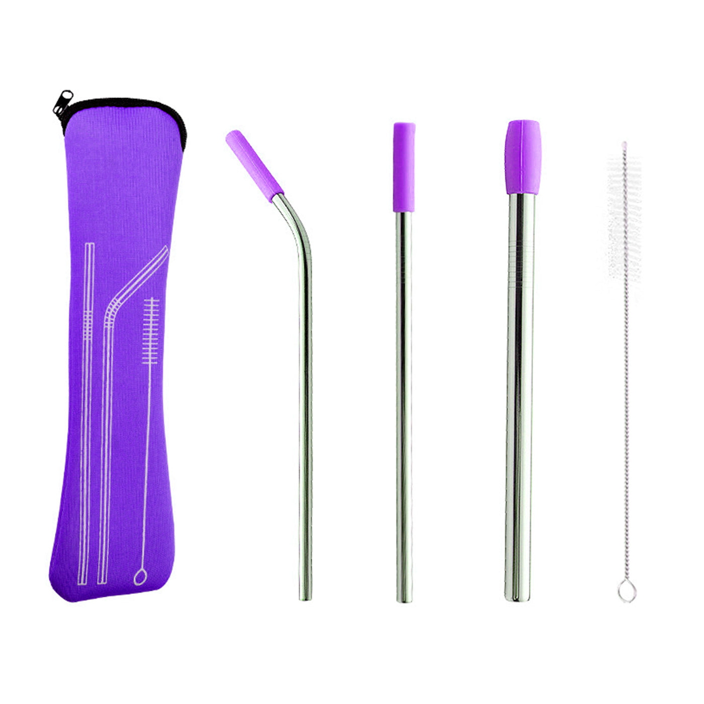 5pcs Stainless Steel Reusable Straws Set with Silicone Tips, Bent and Straight