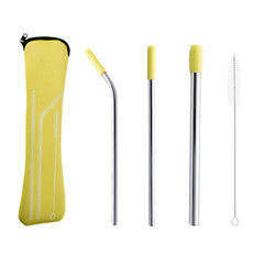 5pcs Stainless Steel Reusable Straws Set with Silicone Tips, Bent and Straight