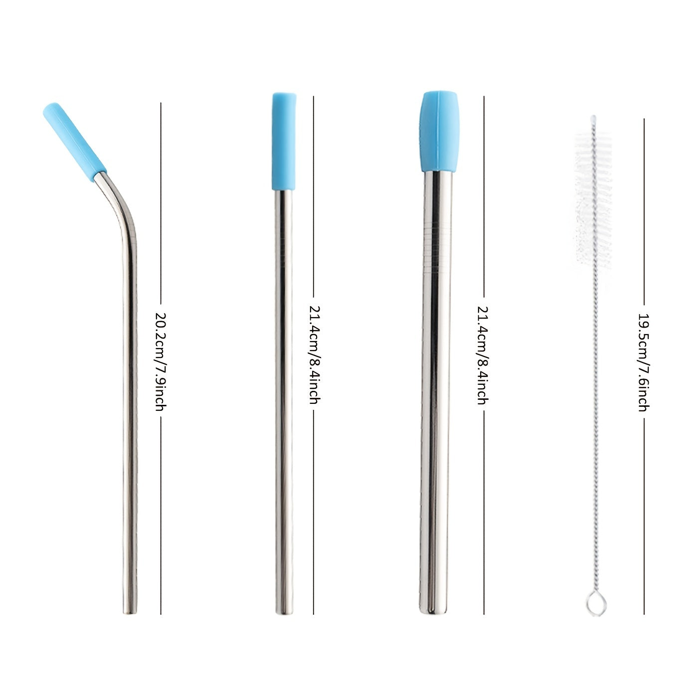 5pcs Stainless Steel Reusable Straws Set with Silicone Tips, Bent and Straight