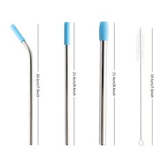 5pcs Stainless Steel Reusable Straws Set with Silicone Tips, Bent and Straight