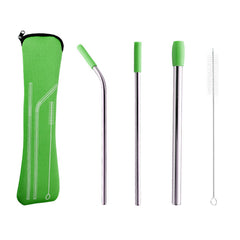 5pcs Stainless Steel Reusable Straws Set with Silicone Tips, Bent and Straight
