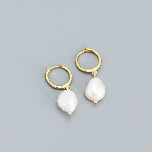 S925 Silver Stud Earrings Freshwater Pearl Ear Jewelry