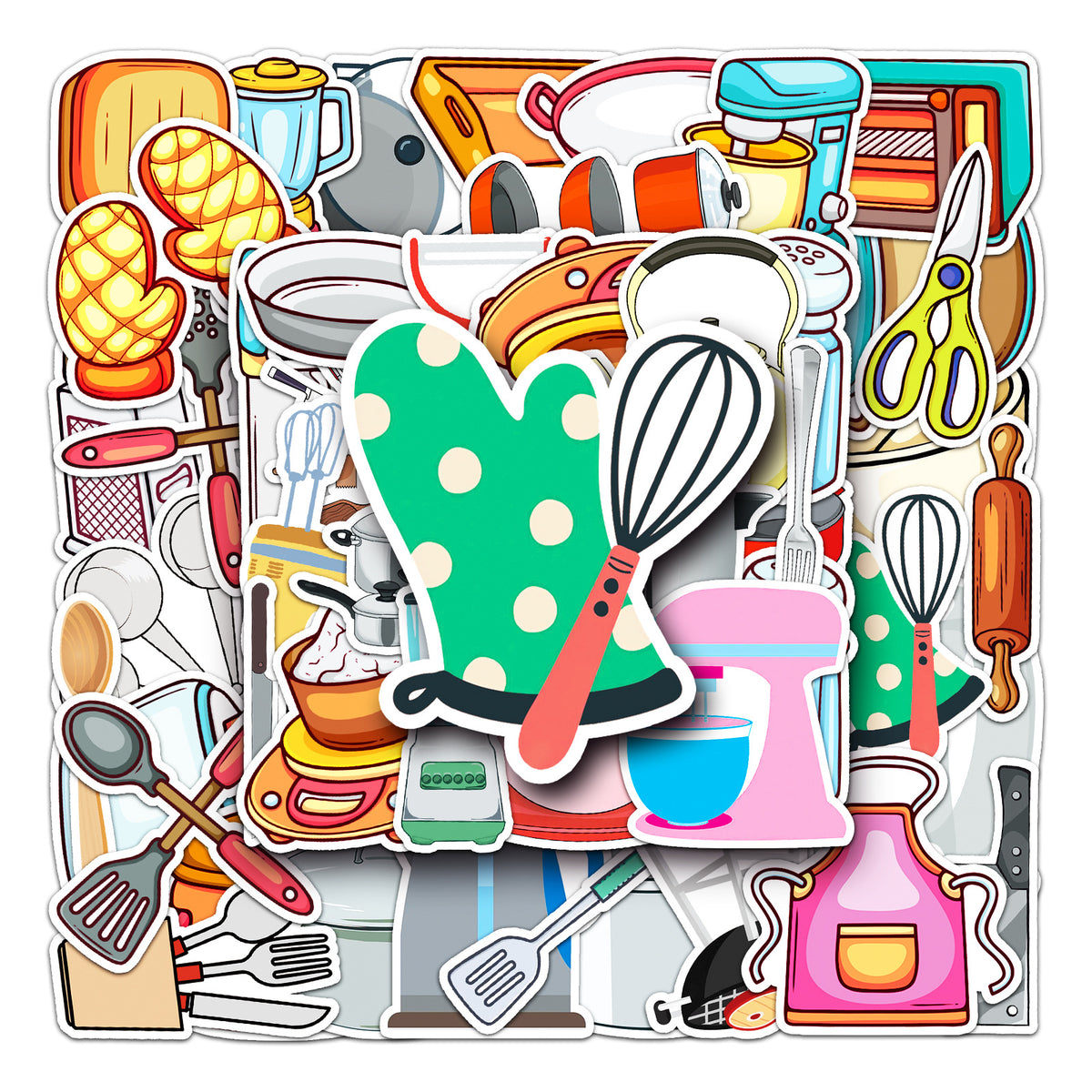 50pcs Kitchen Utensil Waterproof Graffiti Stickers For Motorcycle Laptop Helmet