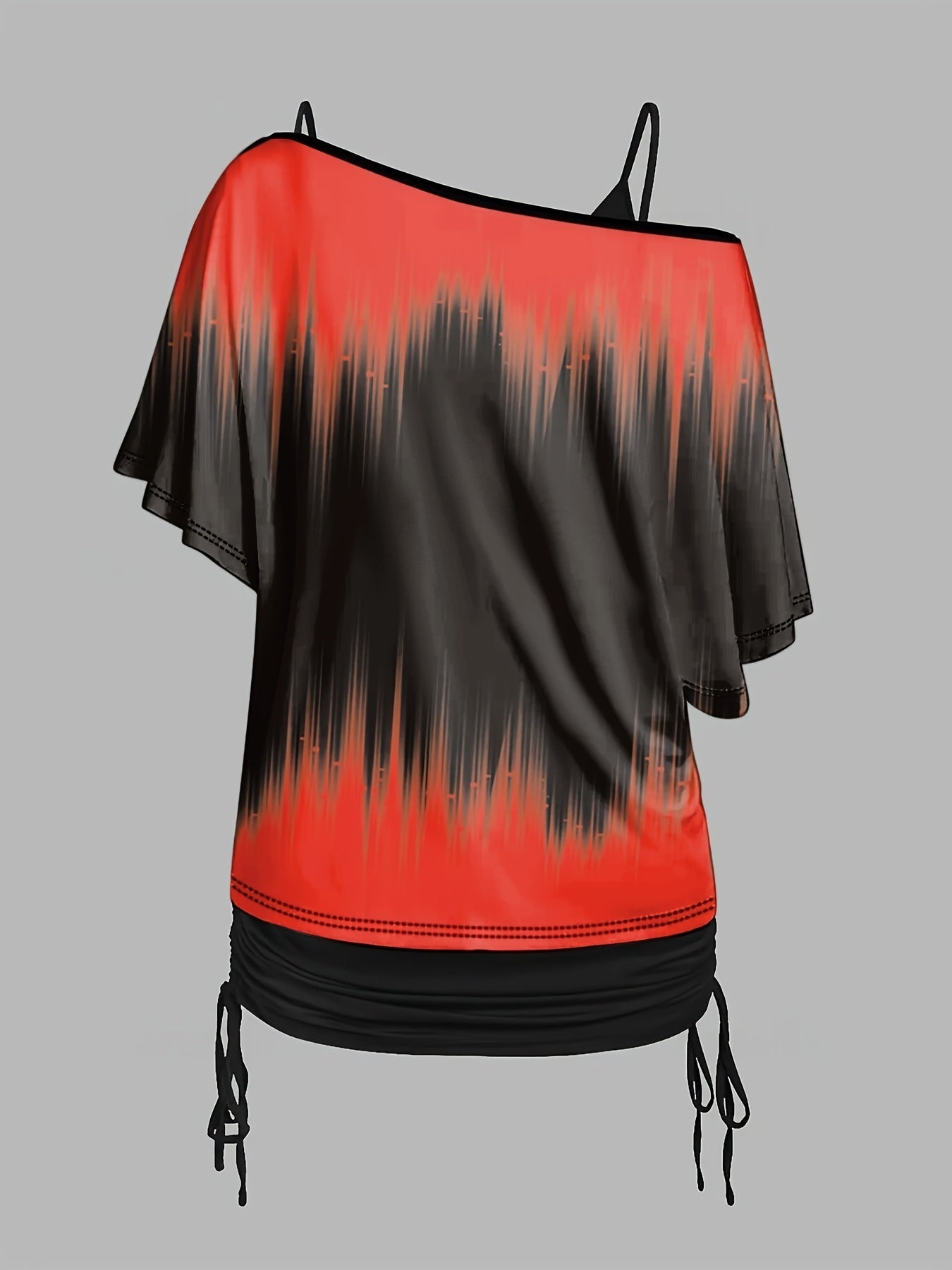  Colorblock Ombre Print Top & V Neck Cami Set