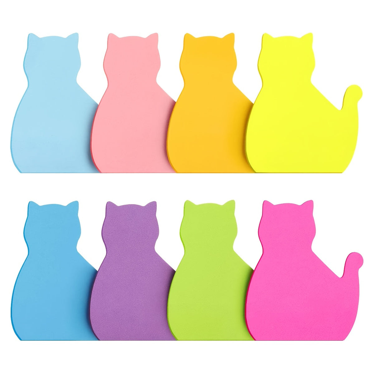 Cute Cat Sticky Notes, 8 Colors, 30 Sheets, Adhesive Notepads