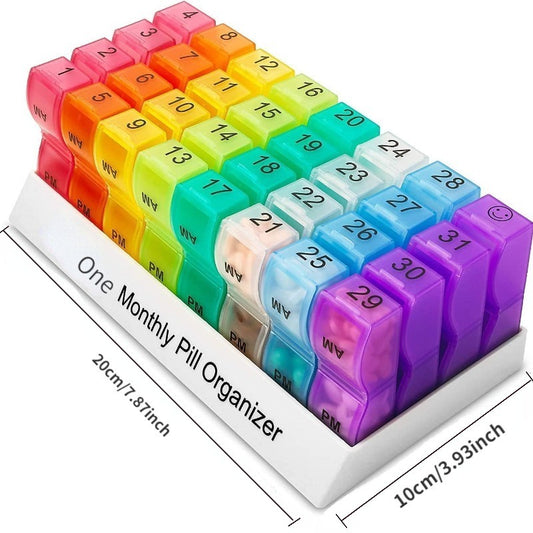 Monthly Pill Cases Colorful Pill Dispenser Container 32 Slots Pill Box 31 Days