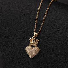 Girl's Crown Love Heart Pendant Necklace Hip Hop Accessories Party Jewelry